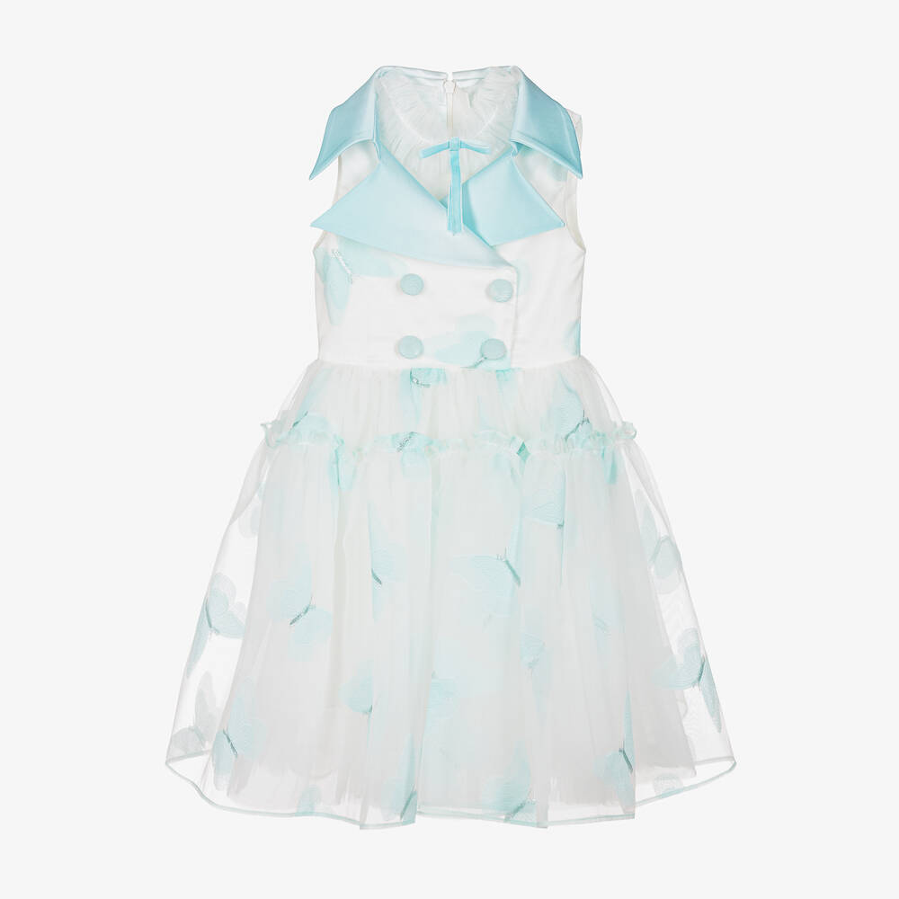 Junona - Robe turquoise et blanche organza | Childrensalon