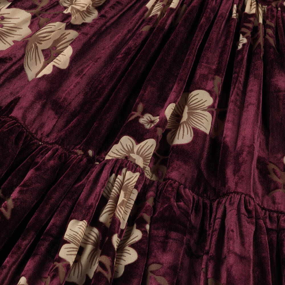 Junona-Girls Velvet Burgundy Floral Gown | Childrensalon Outlet