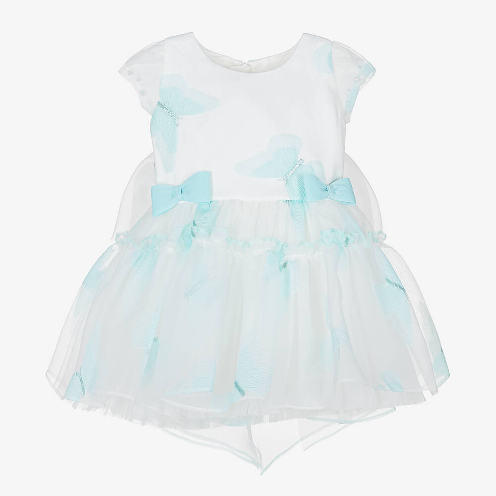 Junona - Robe blanche papillons bleus fille | Childrensalon