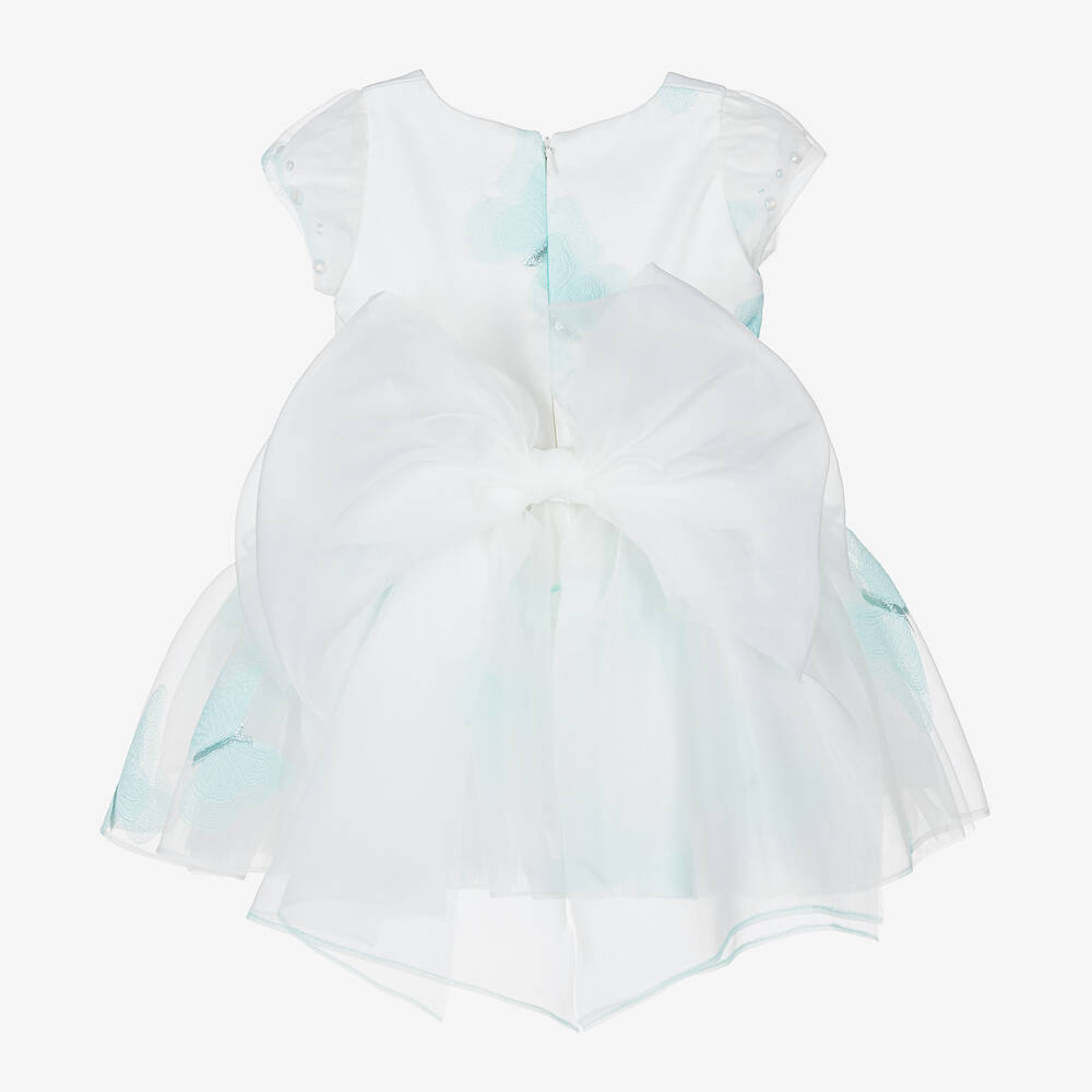 Junona-Girls White & Blue Butterfly Dress | Childrensalon Outlet