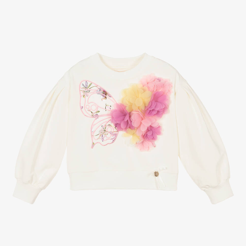 Junona - Girls White Butterfly Sweatshirt | Childrensalon