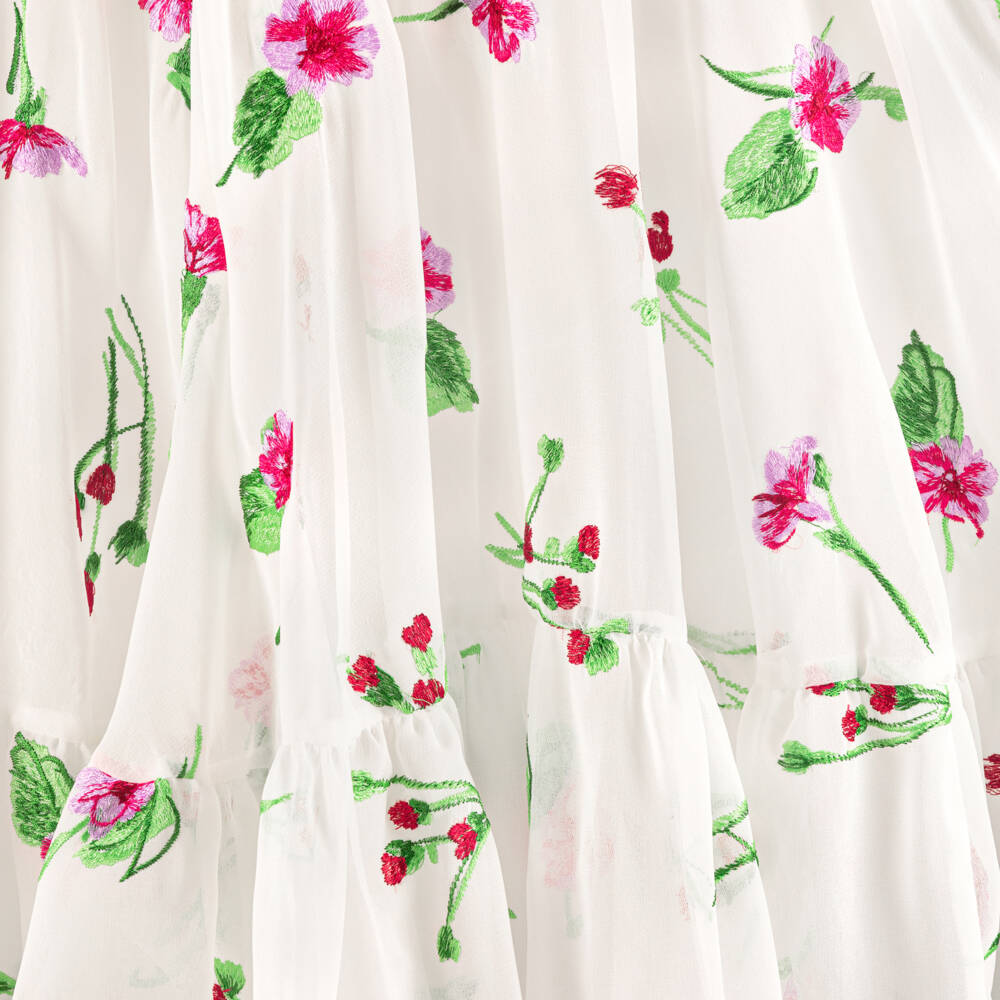 Junona-Girls White Chiffon Dress with Pink Floral Embroidery | Childrensalon Outlet