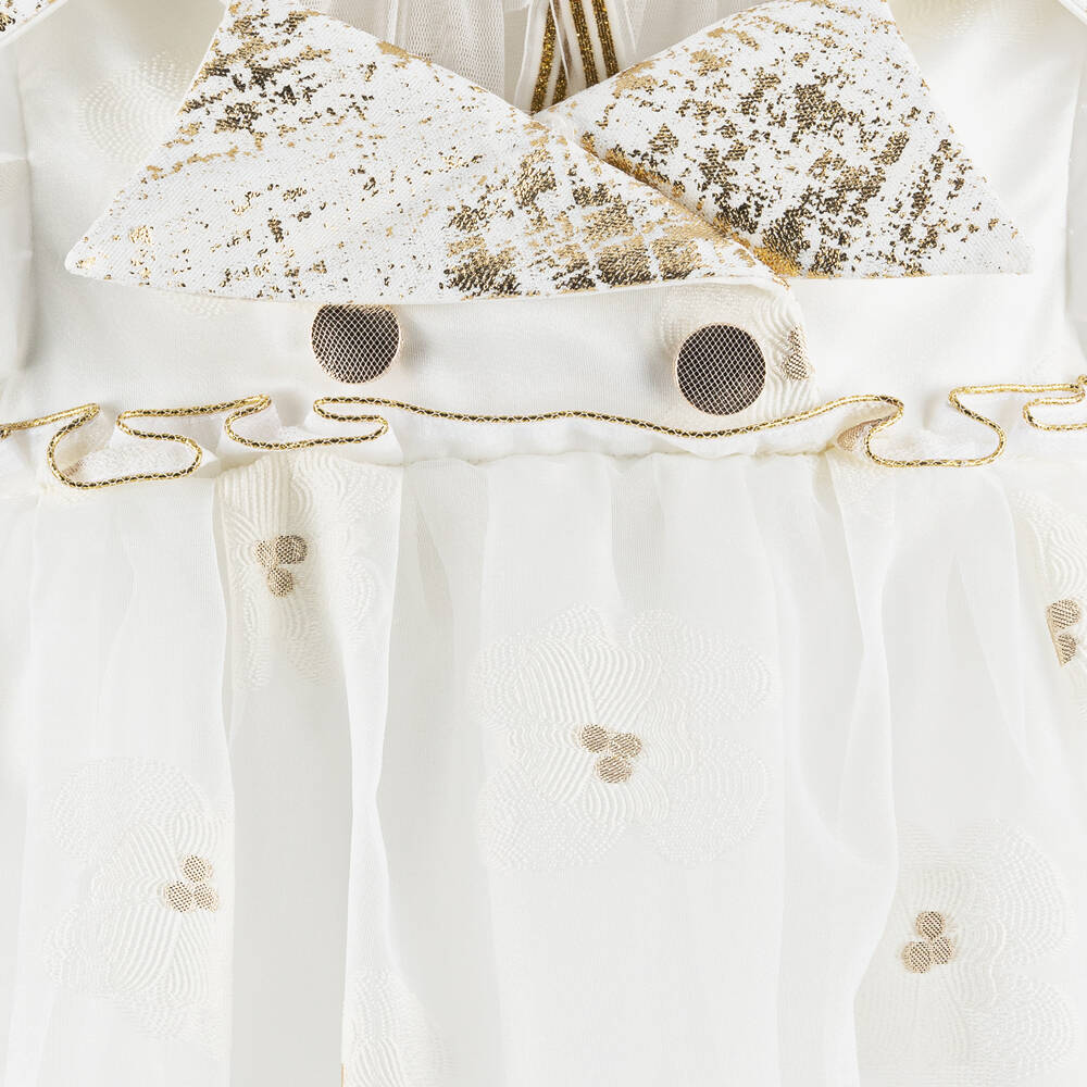 Junona-Girls White Collared Organza Dress | Childrensalon Outlet