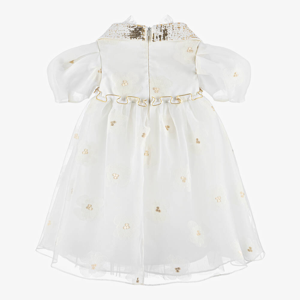 Junona-Girls White Collared Organza Dress | Childrensalon Outlet