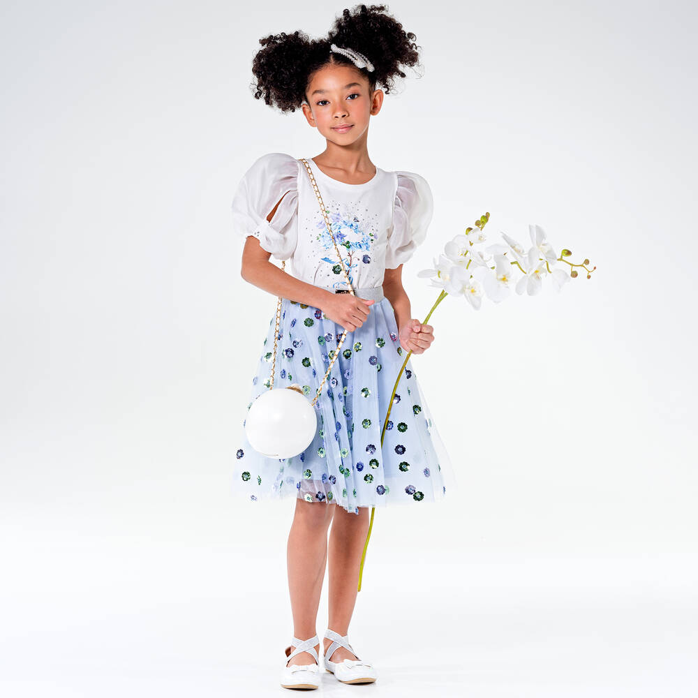 Junona-تيشيرت قطن جيرسي لون أبيض بطبعة ورود للبنات | Childrensalon Outlet