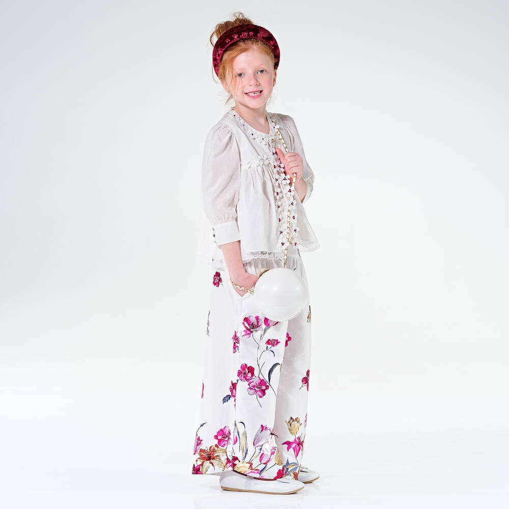 Junona-Girls White Cotton Flower Blouse | Childrensalon Outlet