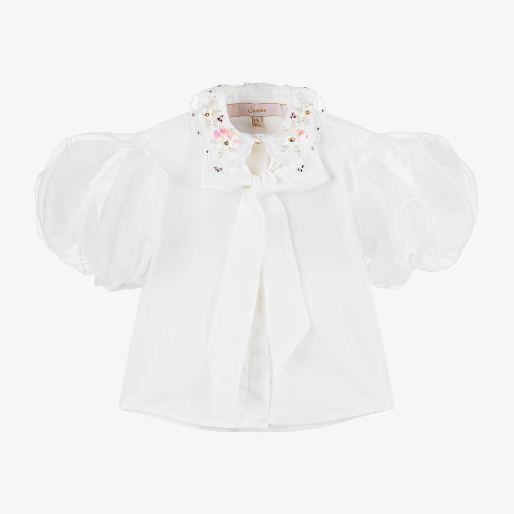 Junona Blouse blanche en coton et organza Childrensalon Outlet