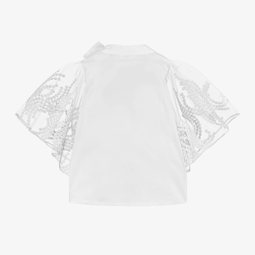 Junona-Белая блузка из хлопка и тюля для девочек | Childrensalon Outlet