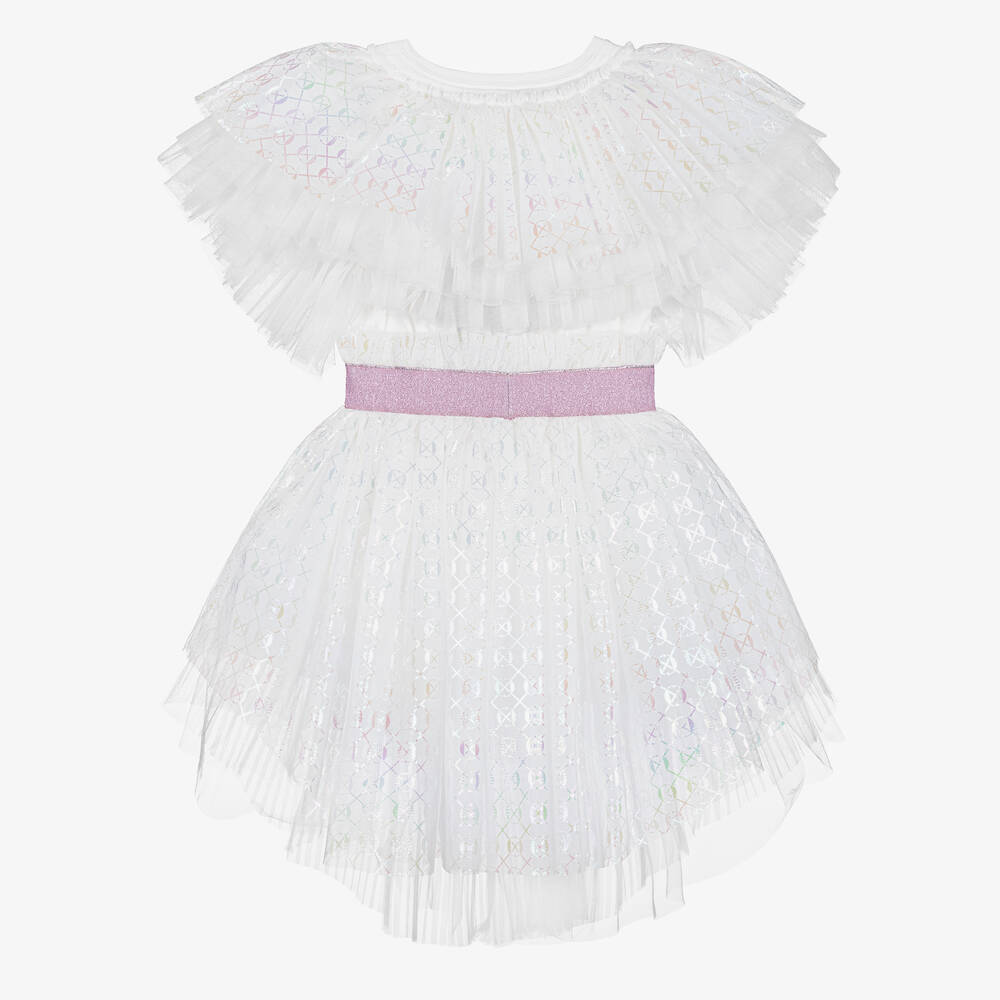 Junona-فستان قطن جيرسي وتول لون أبيض | Childrensalon Outlet