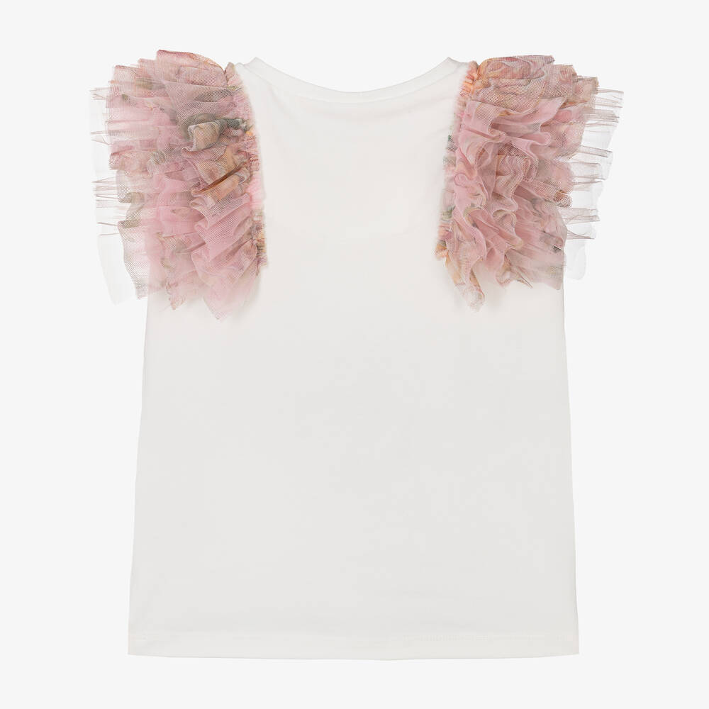 Junona-Girls White Cotton Tulle T-Shirt | Childrensalon Outlet