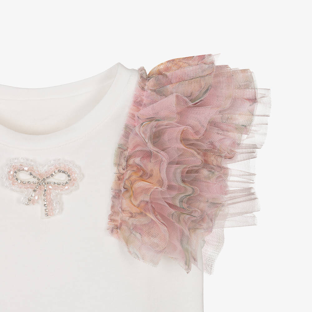 Junona-Girls White Cotton Tulle T-Shirt | Childrensalon Outlet