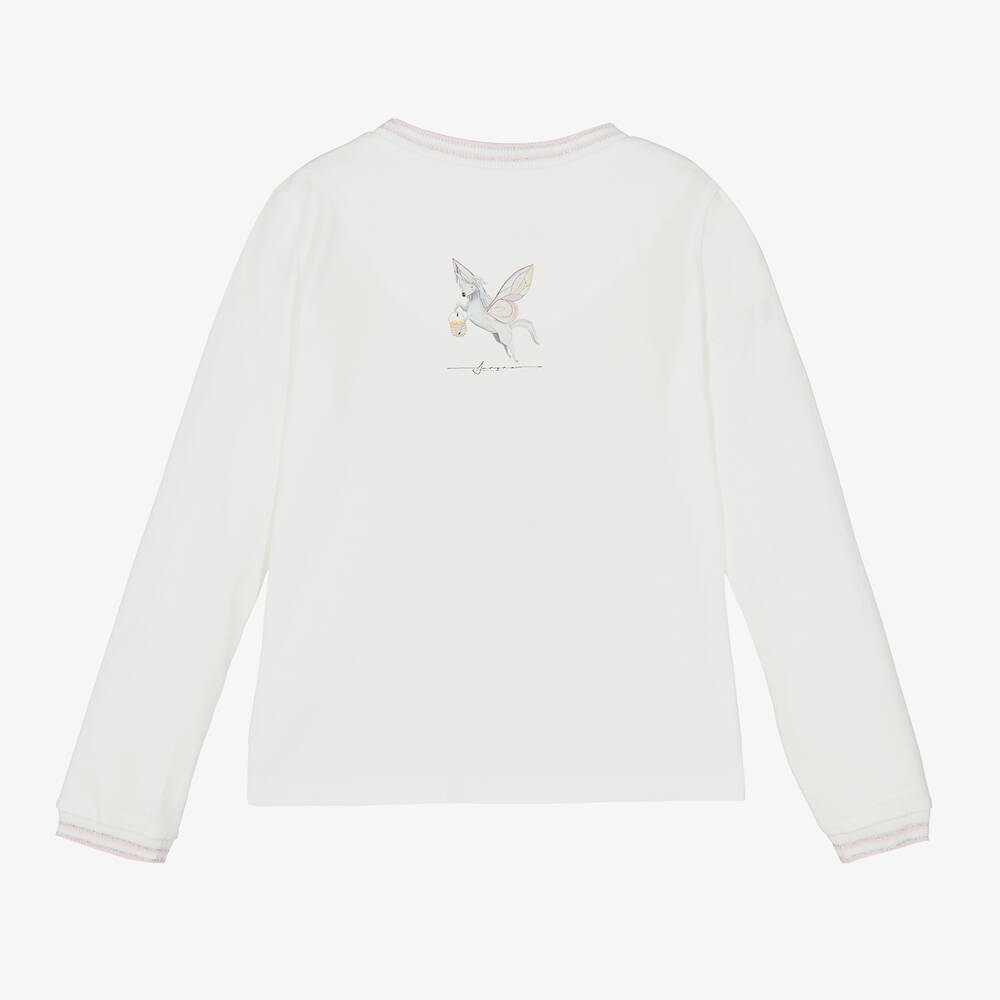 Junona-Girls White Cotton Unicorn Top | Childrensalon Outlet