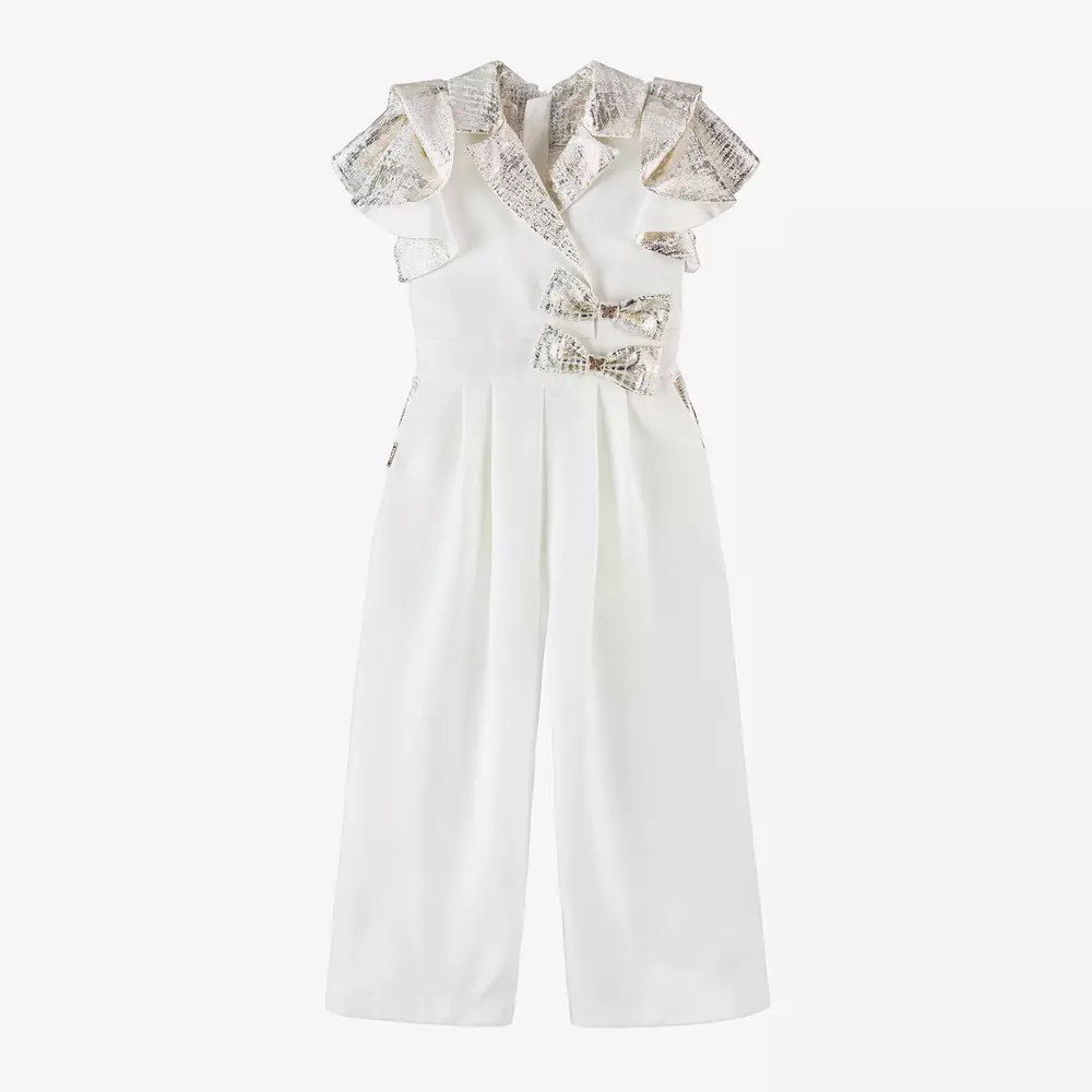 Junona-Girls White Crêpe Shimmer Jumpsuit | Childrensalon Outlet