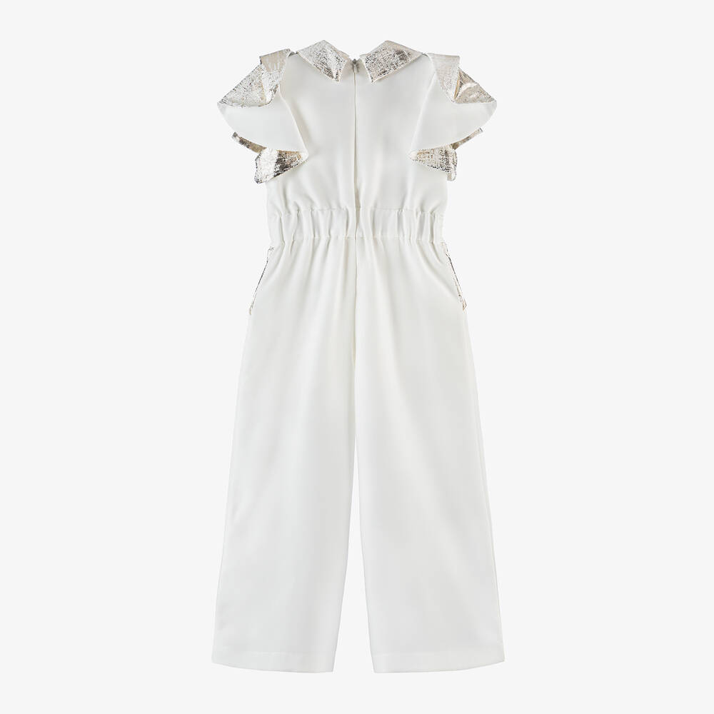 Junona-Girls White Crêpe Shimmer Jumpsuit | Childrensalon Outlet