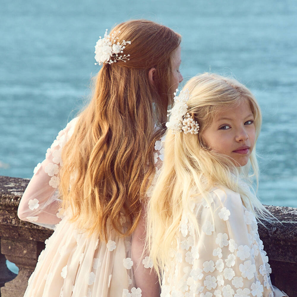 Junona-Girls White Crystal Bead & Feather Hair Comb | Childrensalon Outlet