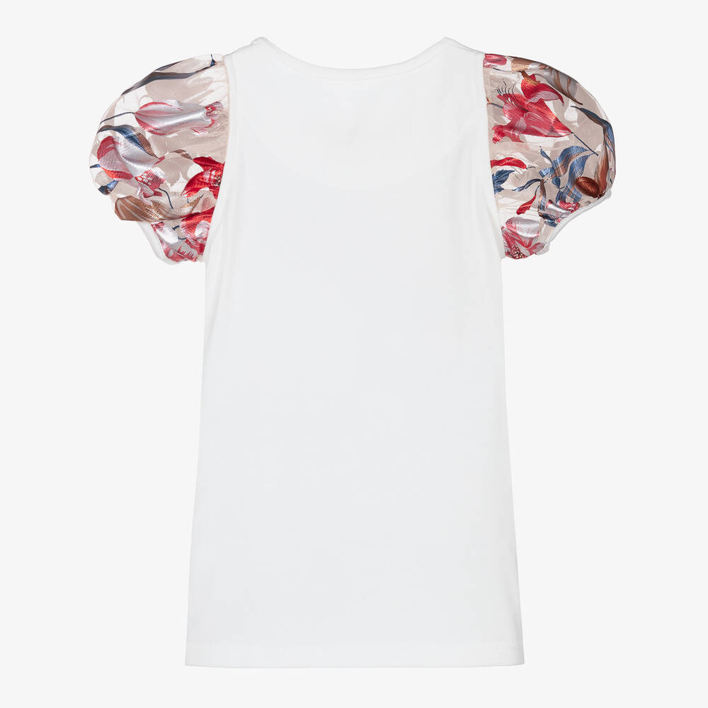 Junona-تيشيرت قطن جيرسي مزين بديامنتي لون أبيض | Childrensalon Outlet