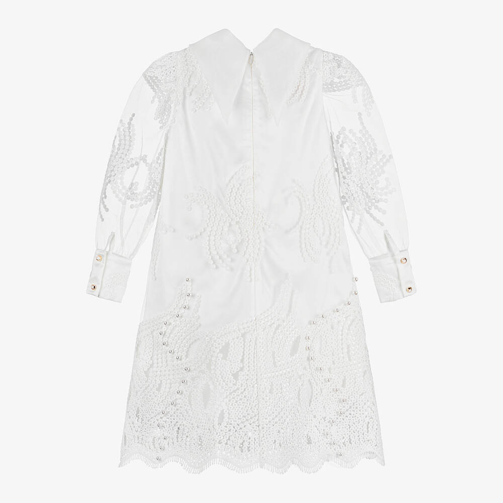 Junona-فستان ساتان وتول مطرز لون أبيض | Childrensalon Outlet