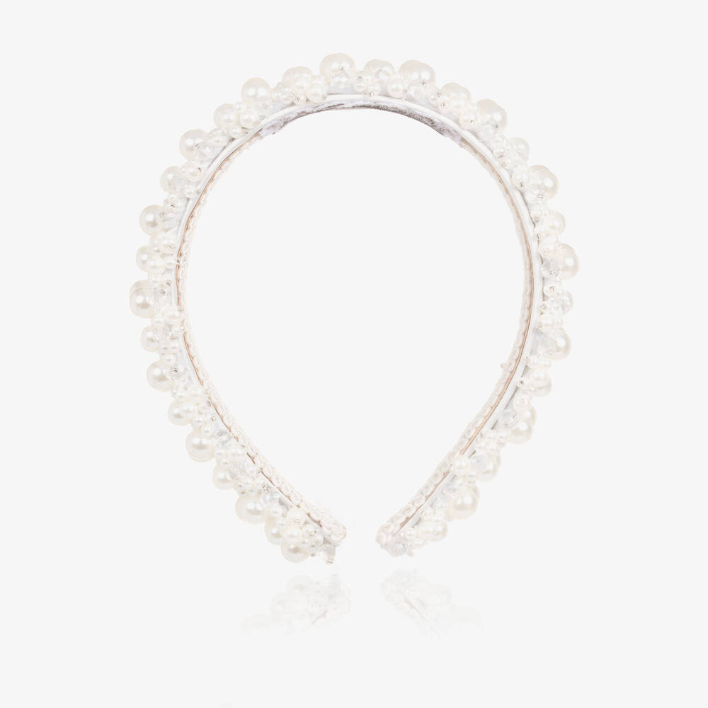 Junona-Girls White Faux Pearl & Beaded Hairband | Childrensalon Outlet
