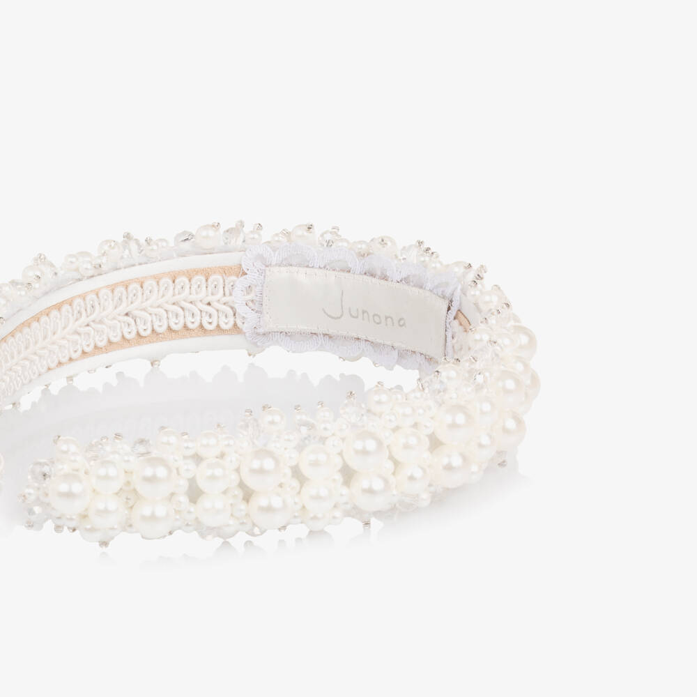 Junona-Girls White Faux Pearl & Beaded Hairband | Childrensalon Outlet