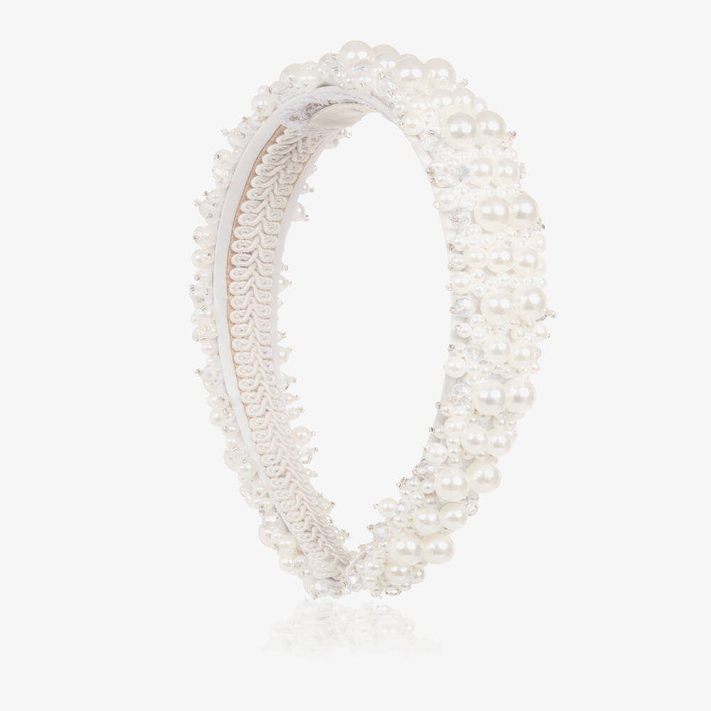 Junona-Girls White Faux Pearl & Beaded Hairband | Childrensalon Outlet