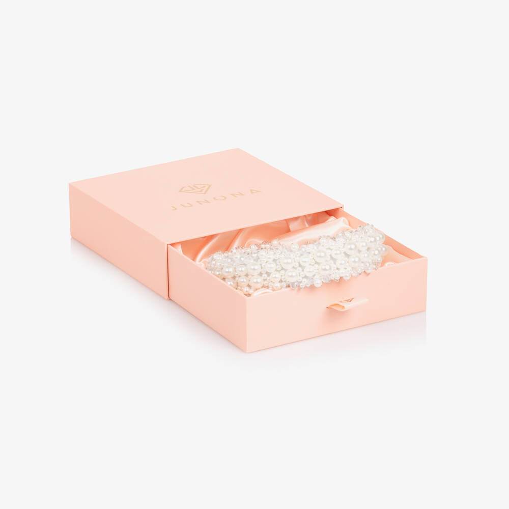 Junona-Girls White Faux Pearl & Beaded Hairband | Childrensalon Outlet