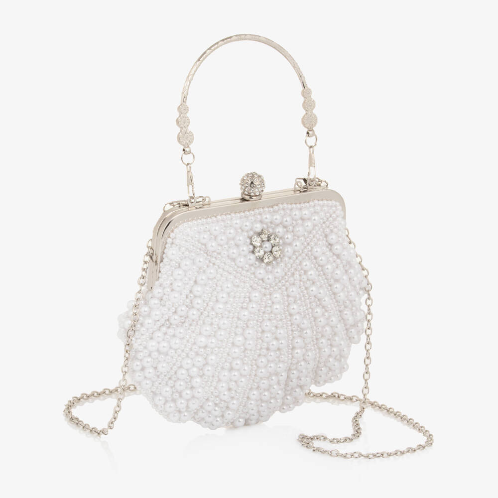 Junona-Girls White Faux Pearl Embellished Bag (20cm) | Childrensalon Outlet