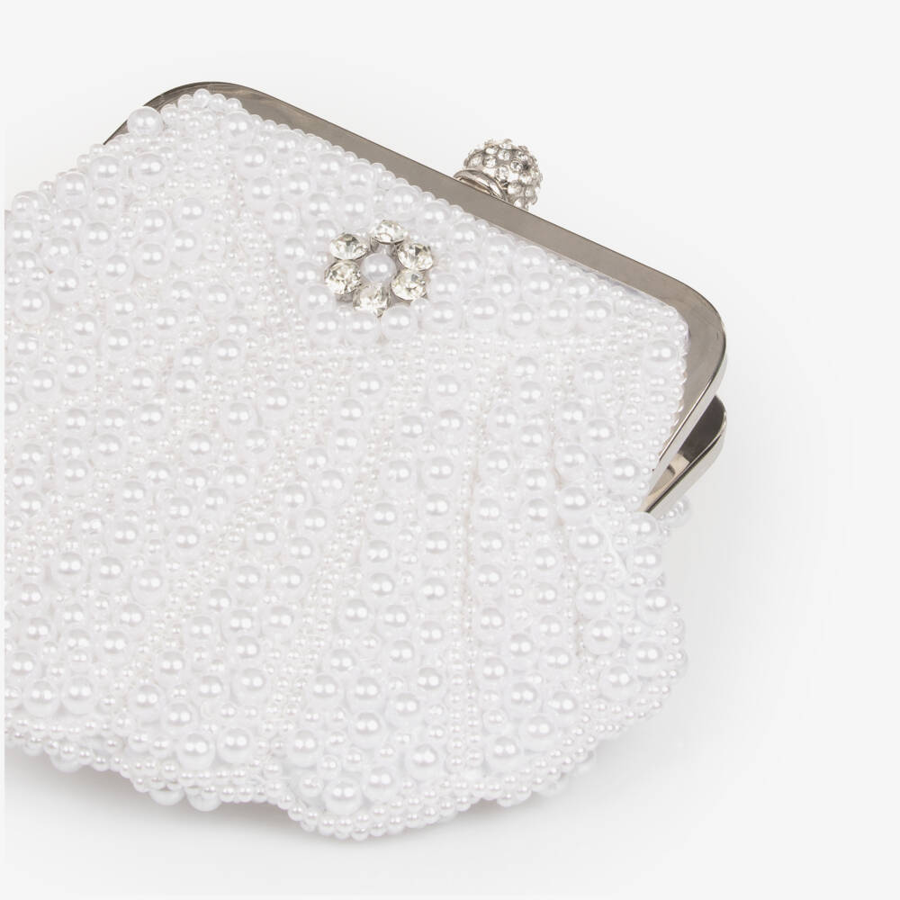 Junona-Girls White Faux Pearl Embellished Bag (20cm) | Childrensalon Outlet