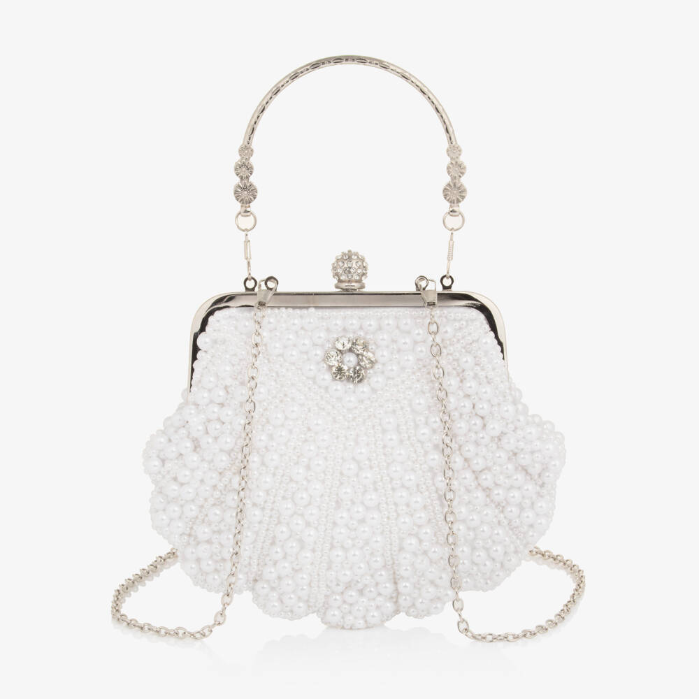 Junona-Girls White Faux Pearl Embellished Bag (20cm) | Childrensalon Outlet