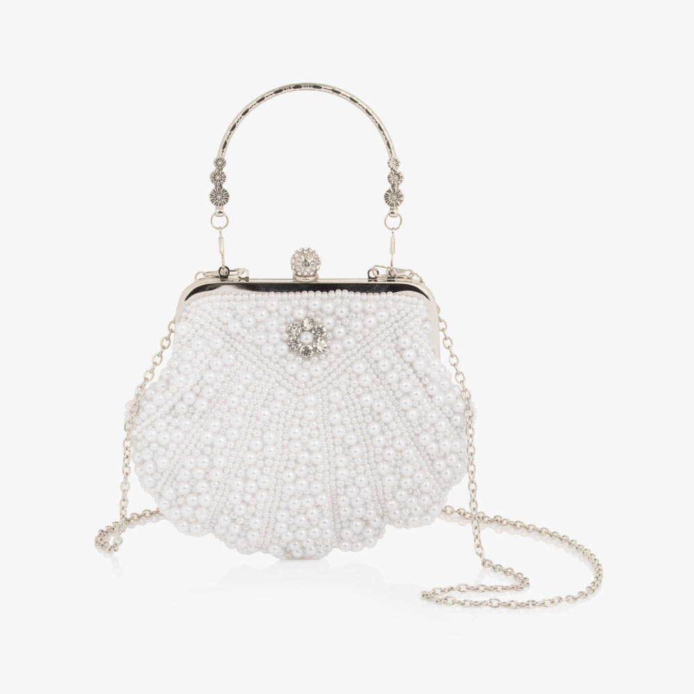 Junona-Girls White Faux Pearl Embellished Bag (20cm) | Childrensalon Outlet