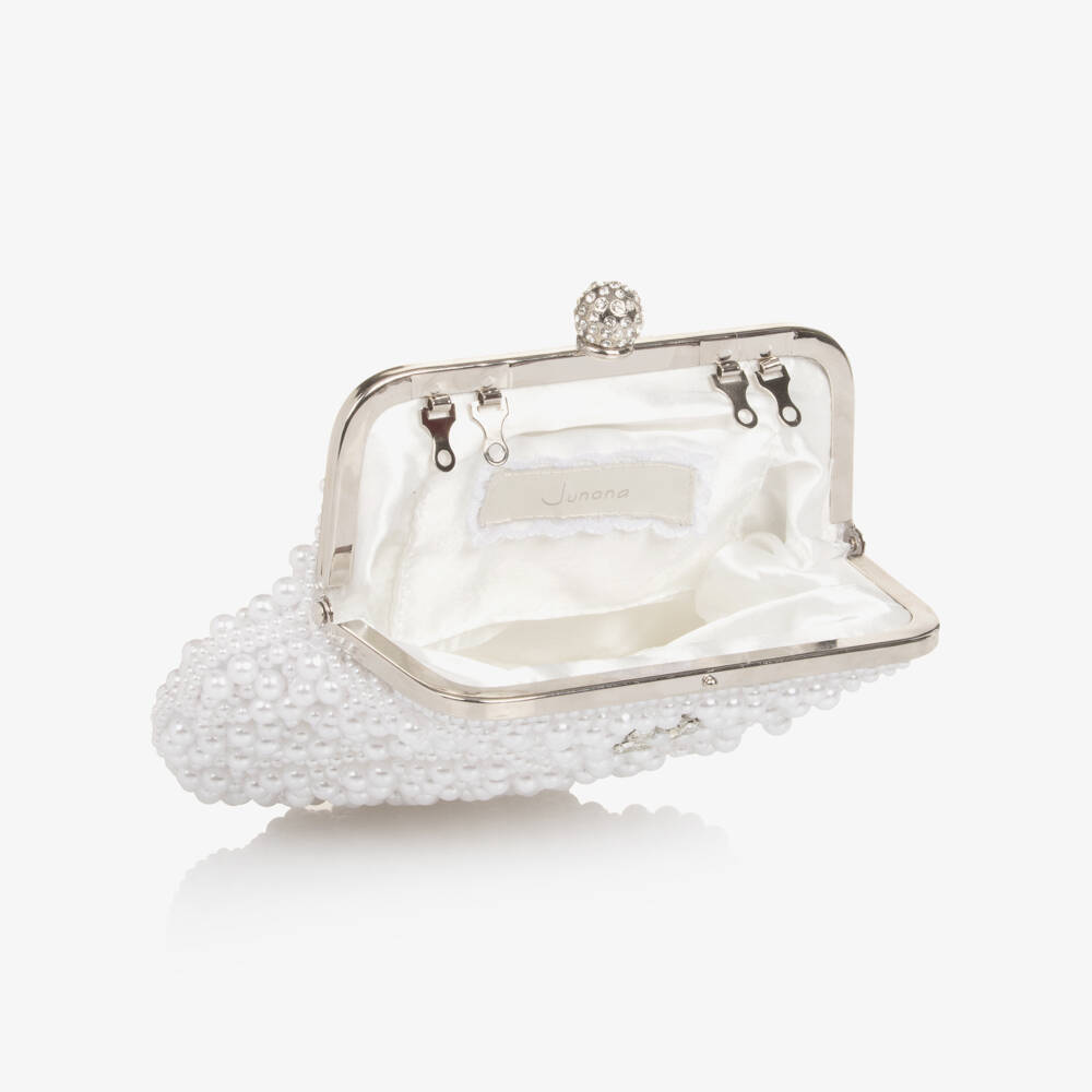 Junona-Girls White Faux Pearl Embellished Bag (20cm) | Childrensalon Outlet