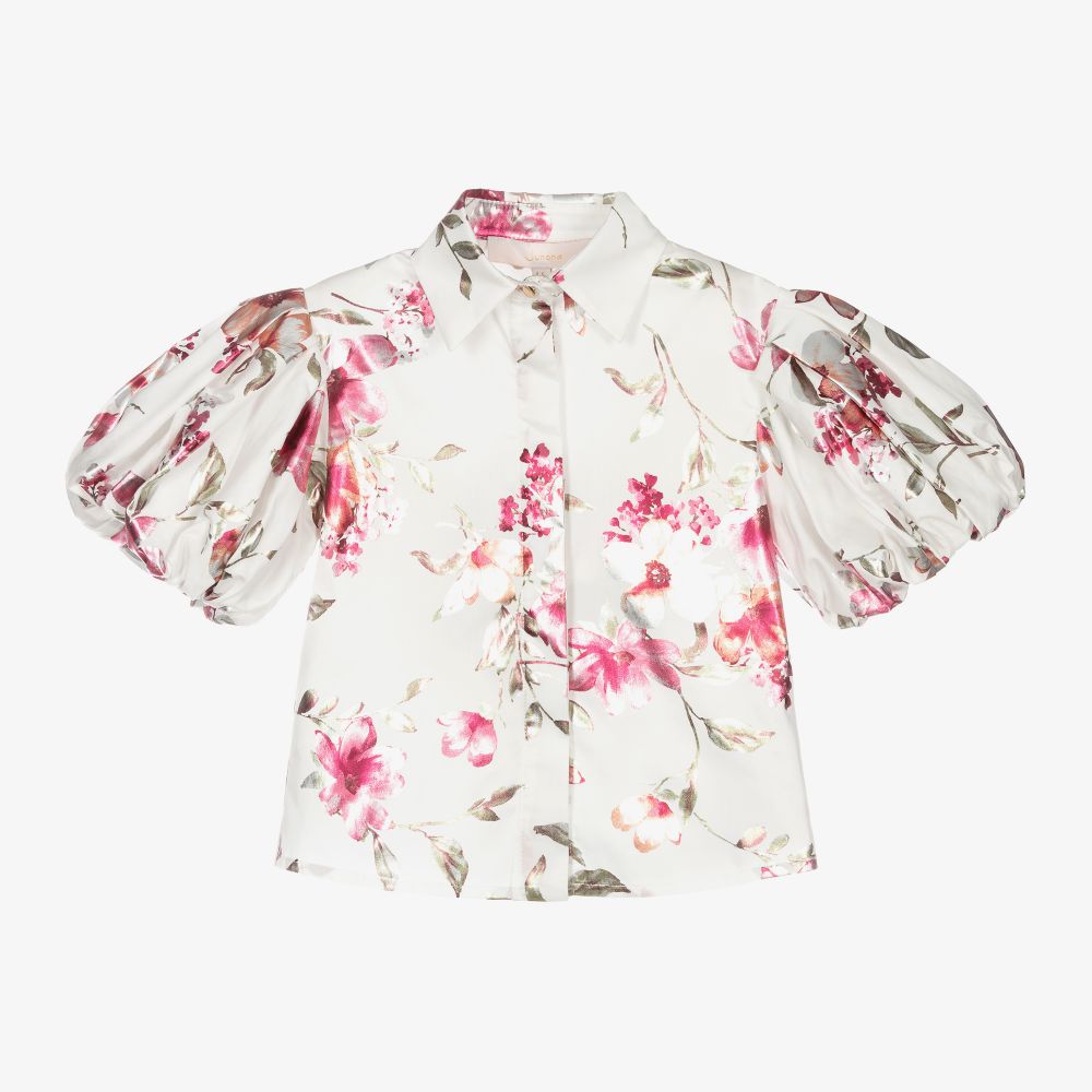Junona - Weiße Bluse mit Blumenmuster (M) | Childrensalon
