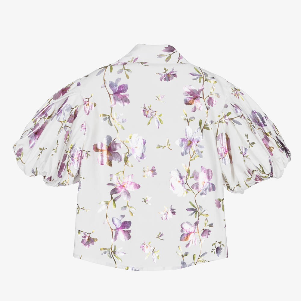 Junona-Белая хлопковая блузка с цветами | Childrensalon Outlet