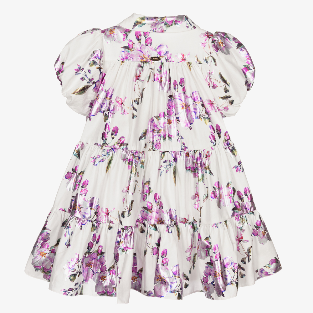 جونونا-فستان قطن لون أبيض بطبعة ورود | Childrensalon Outlet