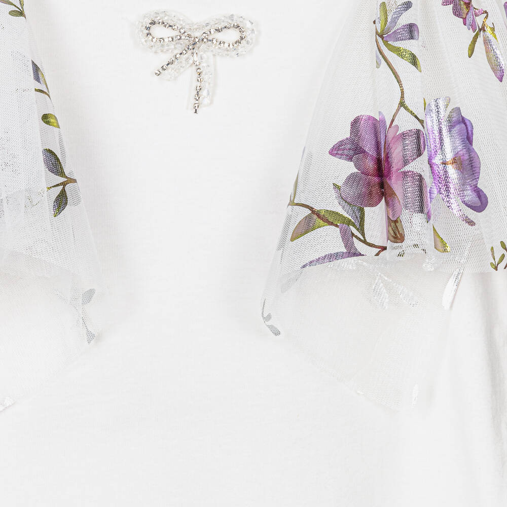 Junona-Белая футболка с цветами | Childrensalon Outlet