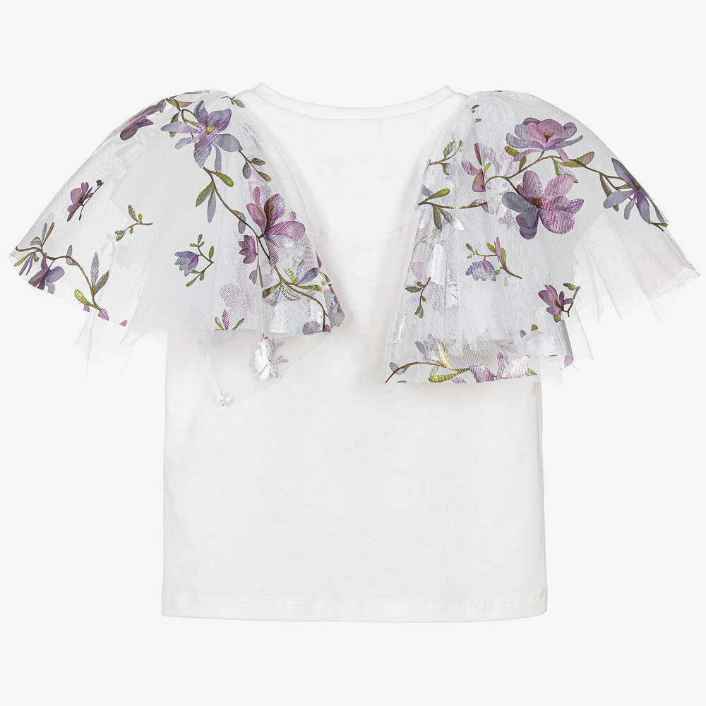 Junona-Белая футболка с цветами | Childrensalon Outlet