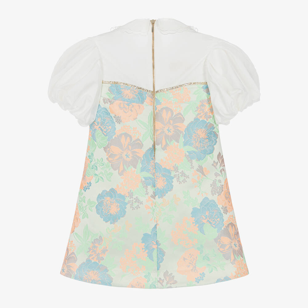 Junona-Girls White Floral Jacquard Dress | Childrensalon Outlet