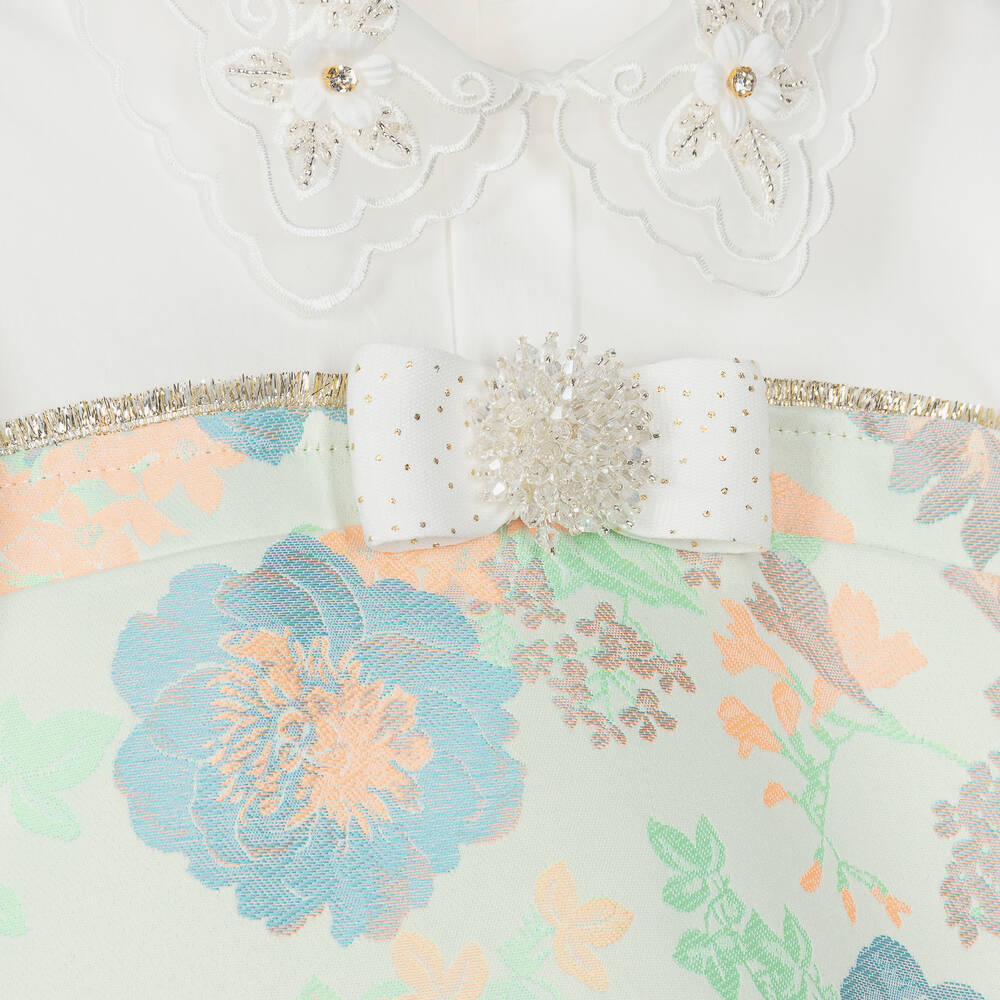 Junona-Girls White Floral Jacquard Dress | Childrensalon Outlet