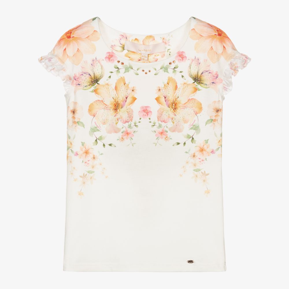 Junona - Weißes T-Shirt mit Blumen (M) | Childrensalon