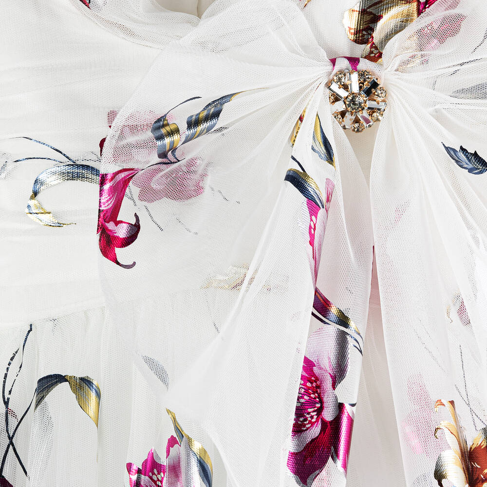 Junona-Girls White Floral Tulle Dress | Childrensalon Outlet