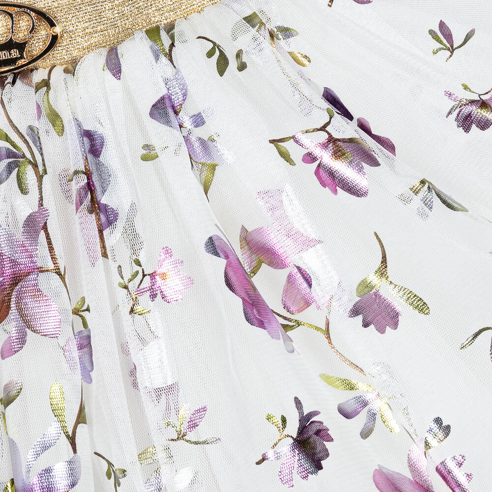 Junona-Girls White Floral Tulle Skirt | Childrensalon Outlet