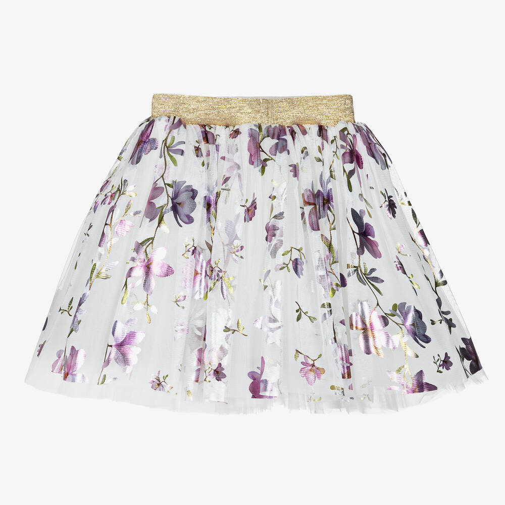 Junona-Girls White Floral Tulle Skirt | Childrensalon Outlet