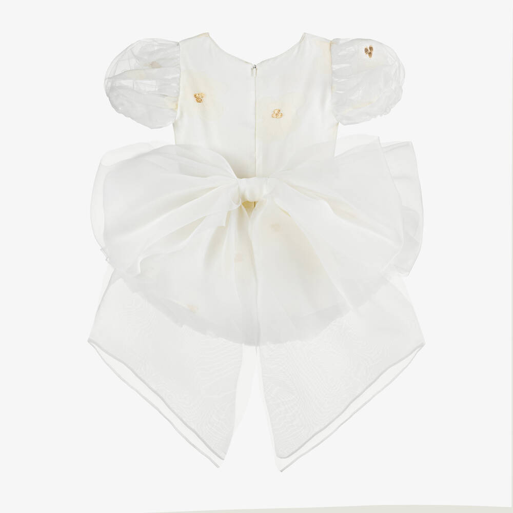 Junona-Girls White & Gold Floral Organza Dress | Childrensalon Outlet
