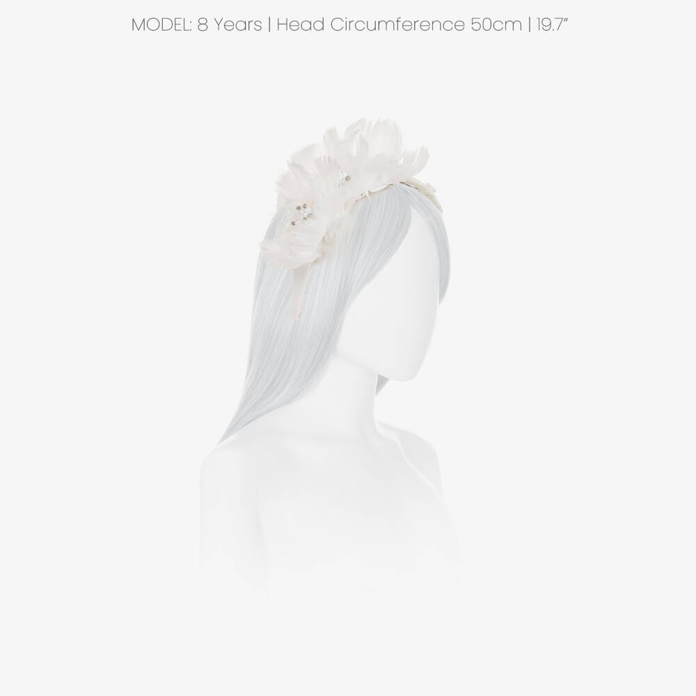 Junona-Girls White Hairband with Feather Flowers | Childrensalon Outlet