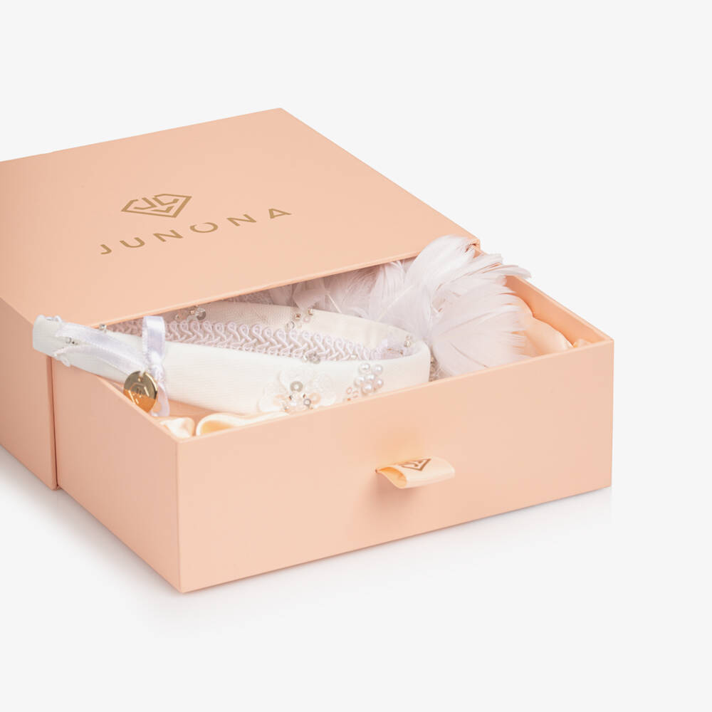 Junona-Girls White Hairband with Feather Flowers | Childrensalon Outlet
