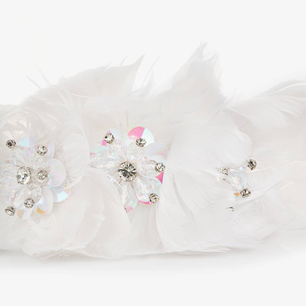 Junona-Girls White Hairband with Feather Flowers | Childrensalon Outlet
