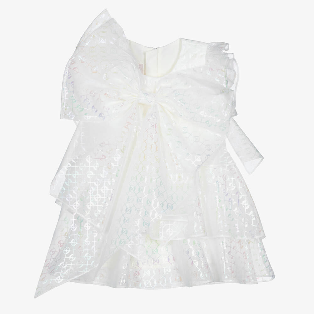 Junona - Girls White Holographic Dress | Childrensalon