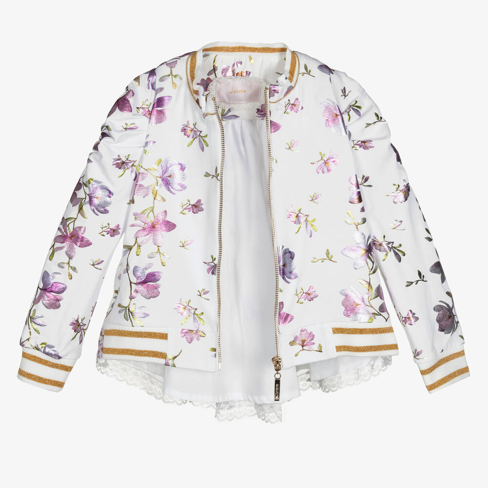Junona-Girls White & Lilac Floral Jacket | Childrensalon Outlet