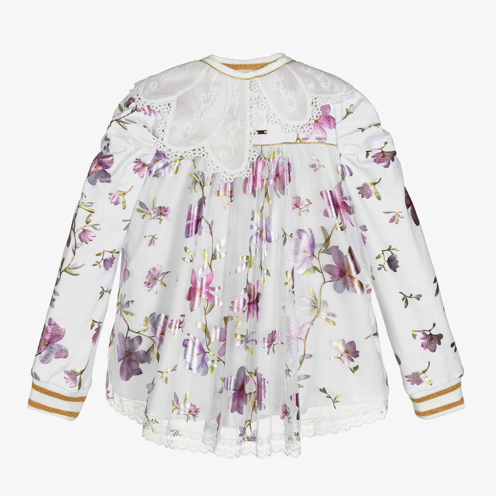 Junona-Girls White & Lilac Floral Jacket | Childrensalon Outlet