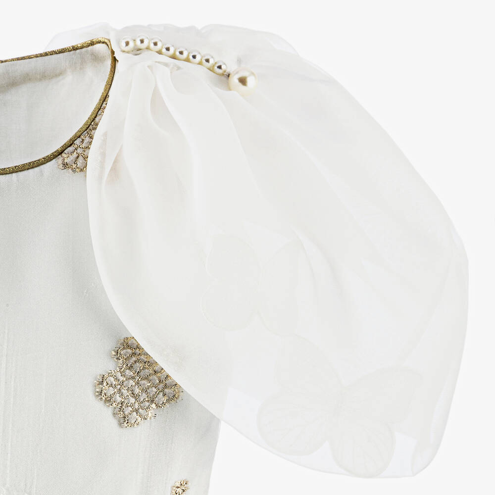 Junona-Girls White Organza Brocade Dress | Childrensalon Outlet