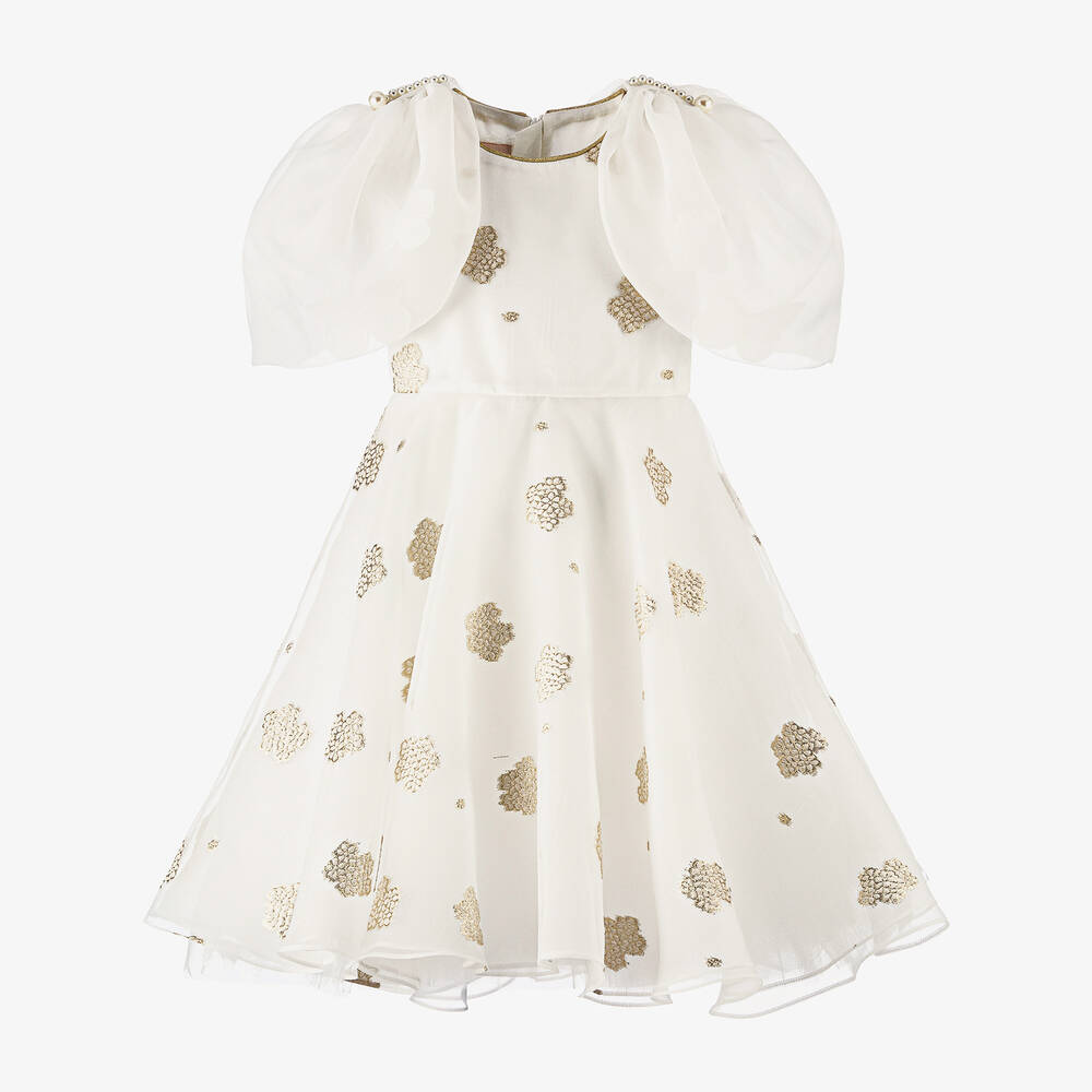 Junona-Girls White Organza Brocade Dress | Childrensalon Outlet
